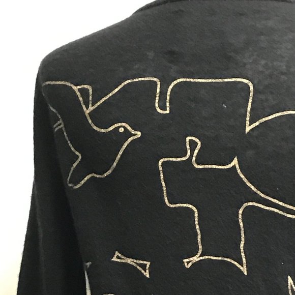 291 Venice black cashmere henley sweater graphics PEACE sign crystal sweater S - Picture 8 of 10